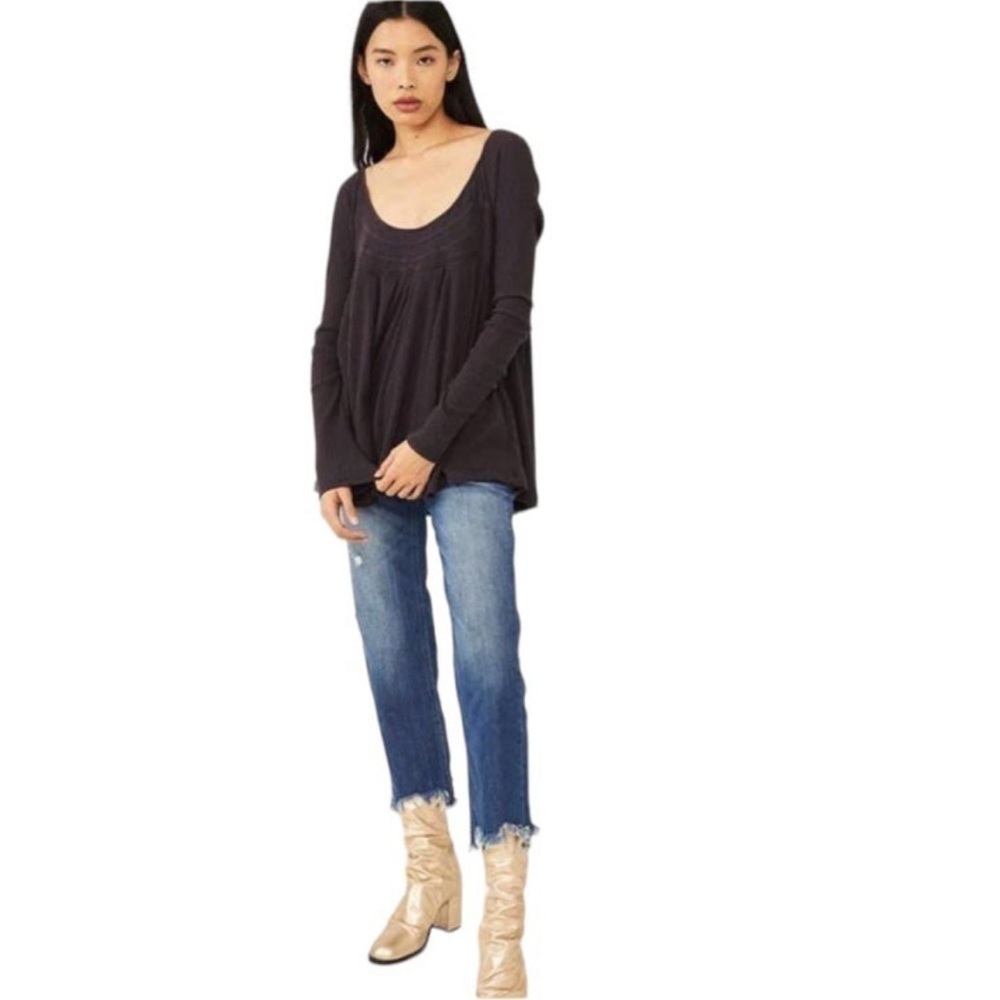 Free People blouse oversized slouchy medium Black New boho Lagen scoop - Picture 7 of 9